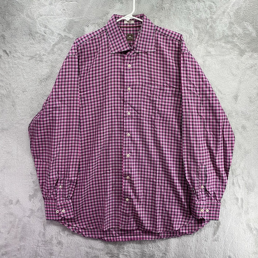 Peter Millar Pink Black Gingham Button Up Shirt Men's XL 100% Cotton